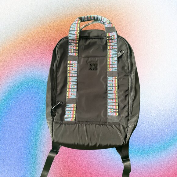 STEVE MADDEN Backpack Book Bag Black Rainbow Multicolored EUC - Picture 1 of 3